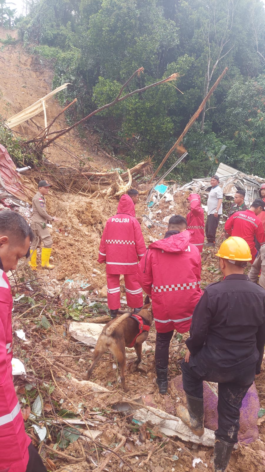 RESPON CEPAT POLDA KEPRI EVAKUASI BENCANA ALAM TANAH LONGSOR YANG MENIMPA RUMAH WARGA DI TIBAN KOPERASI