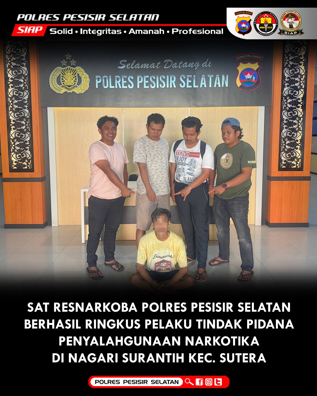 Sat Resnarkoba Polres Pesisir Selatan Berhasil Ringkus Pelaku Penyalahgunaan Narkotika di Kampung Basuh Harapan.